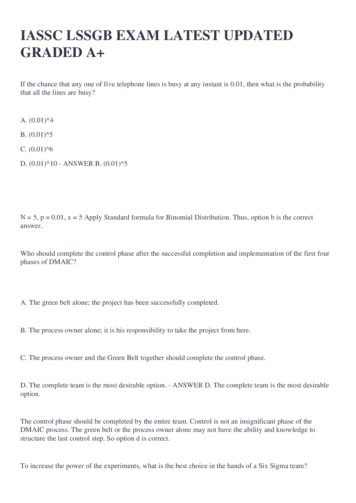 Preview image for IASSC LSSGB EXAM LATEST UPDATED GRADED A+